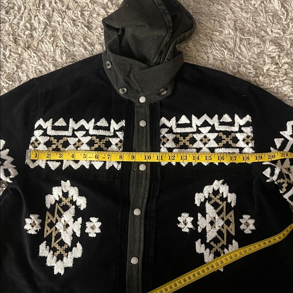 We The Free Black Corduroy Jacket/ Cardigan with White and Tan Patterns ) - Picture 10 of 11